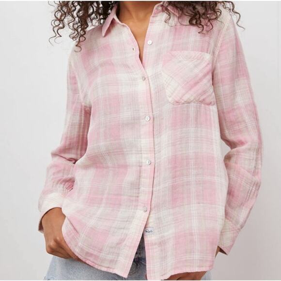 Rails Women's Small Ellis Organic Plaid Cotton Button Down Shirt Rose Pink Sand - Picture 1 of 9